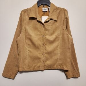 NWT Light Brown Faux Suede Long Sleeve Button Down Top